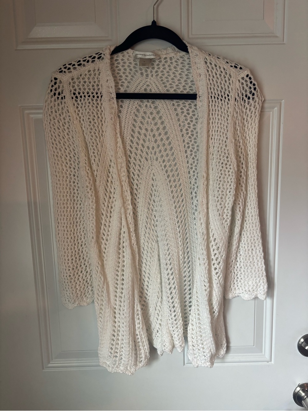 Christopher & Banks Cream Open-Weave Cardigan